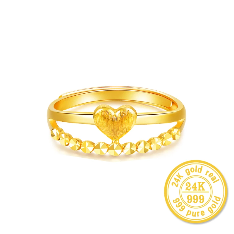 24K Gold Ring Real Pure Solid Au999 Yellow Gold Love Row Circle Ring Female Ring Gift As Girlfriend Exquisite Jewelry