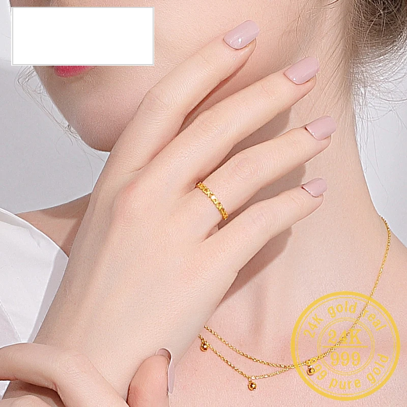 24K Pure Gold Ring Real AU 999 Solid Gold Rings Shiny Heart Beautiful Upscale Trendy Classic Jewelry