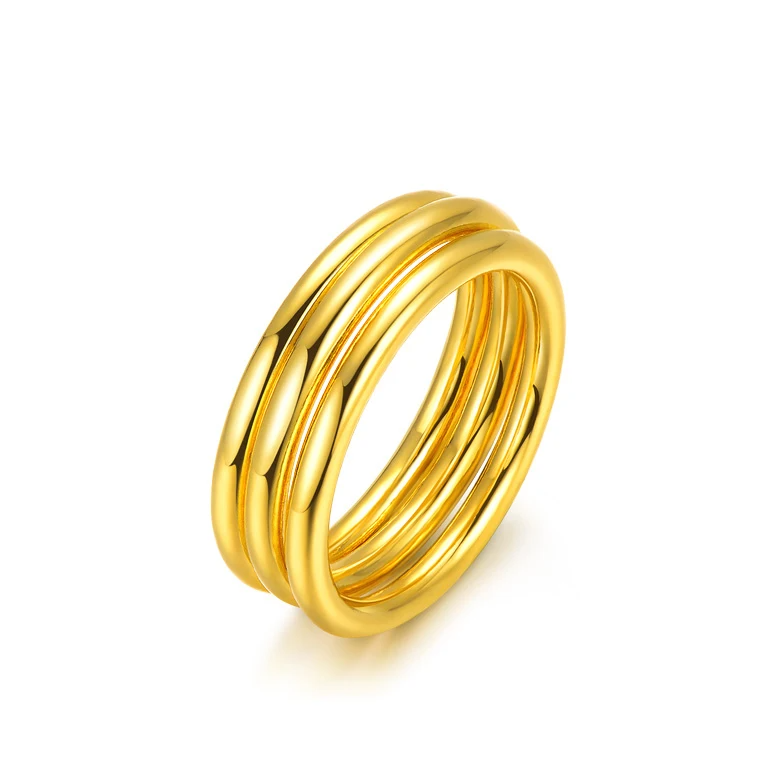 24k Gold Pure Yellow Circle Ring Smooth Surface Fashion Simple Classic Jewelry Gift For Women Men AU999 Solid