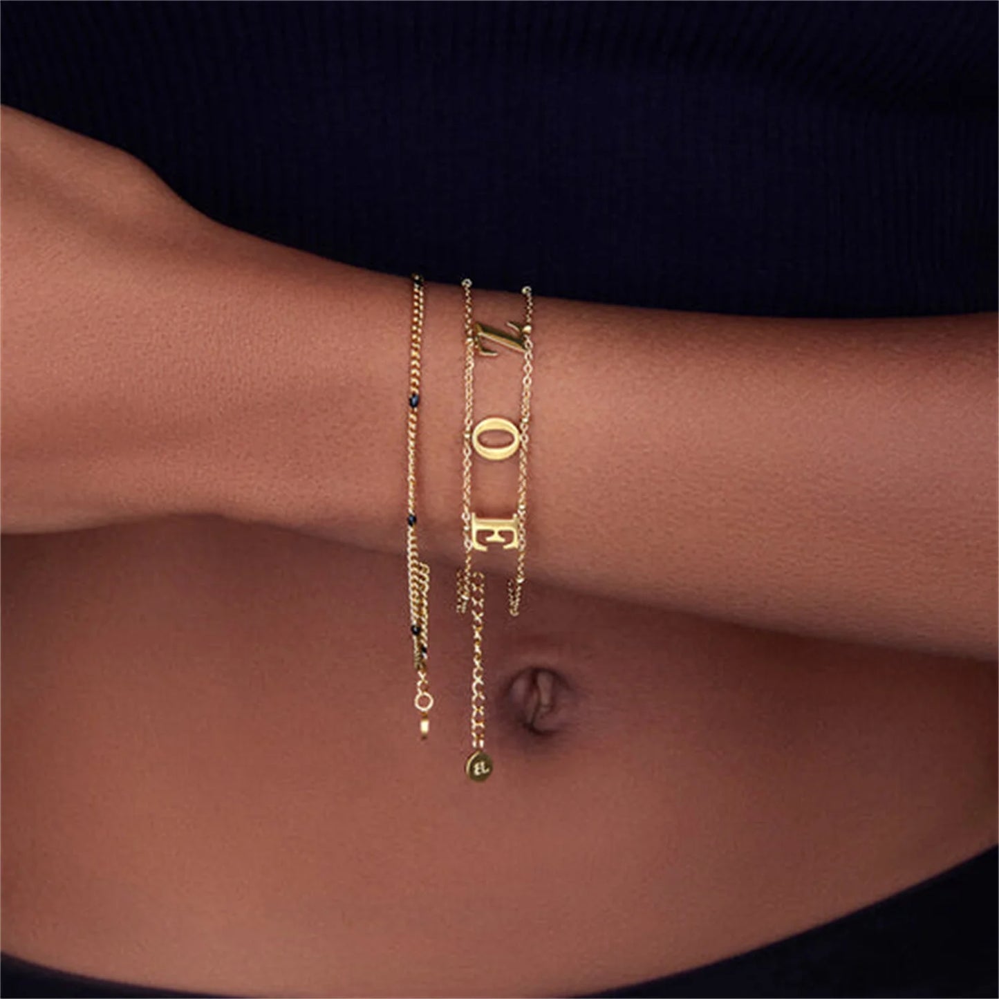 Custom Name Bracelet Double Chain Personalized Separate Initial Letter Bangle Stainless Steel Jewelry Exquisite Gift For Women