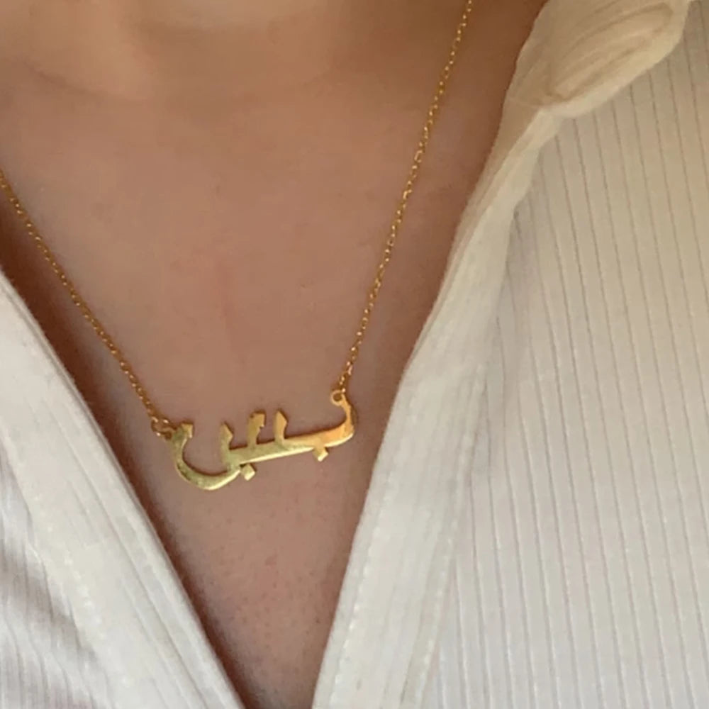 Custom Arabic Name Necklace for Women Gold Stainless Steel Letter Nameplate Pendant Personalized Islamic Necklaces Jewelry Gift
