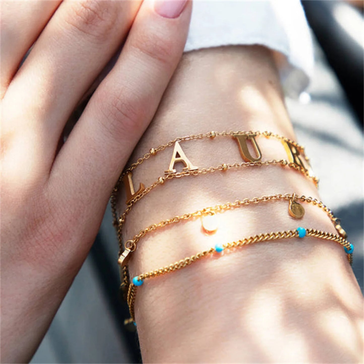 Custom Name Bracelet Double Chain Personalized Separate Initial Letter Bangle Stainless Steel Jewelry Exquisite Gift For Women