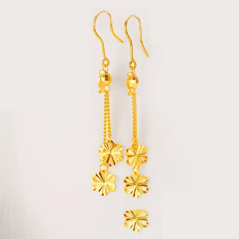24K Pure Gold Earring Real AU 999 Solid Gold Earrings Nice Good Tassel Upscale Trendy Fine Jewelry
