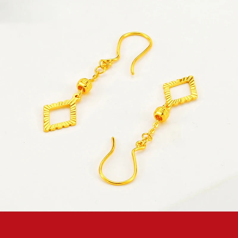 24K Pure Gold Earring Real AU 999 Solid Gold Earrings Nice Good Upscale Trendy Fine Jewelry