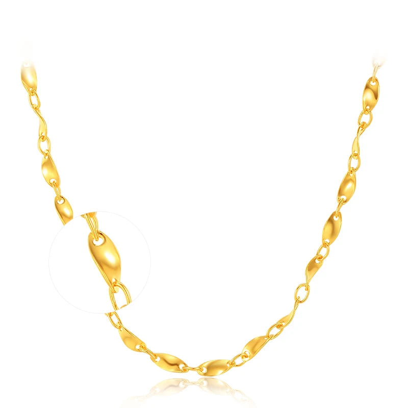 24K Pure Gold Necklace Real AU 999 Solid Gold Chain Smooth Classic Fine Jewelry