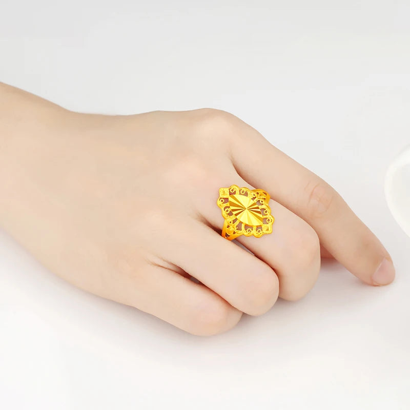 24K Pure Gold Ring Real AU 999 Solid Gold Rings Elegant Shiny Beautiful Upscale Trendy Classic Jewelry