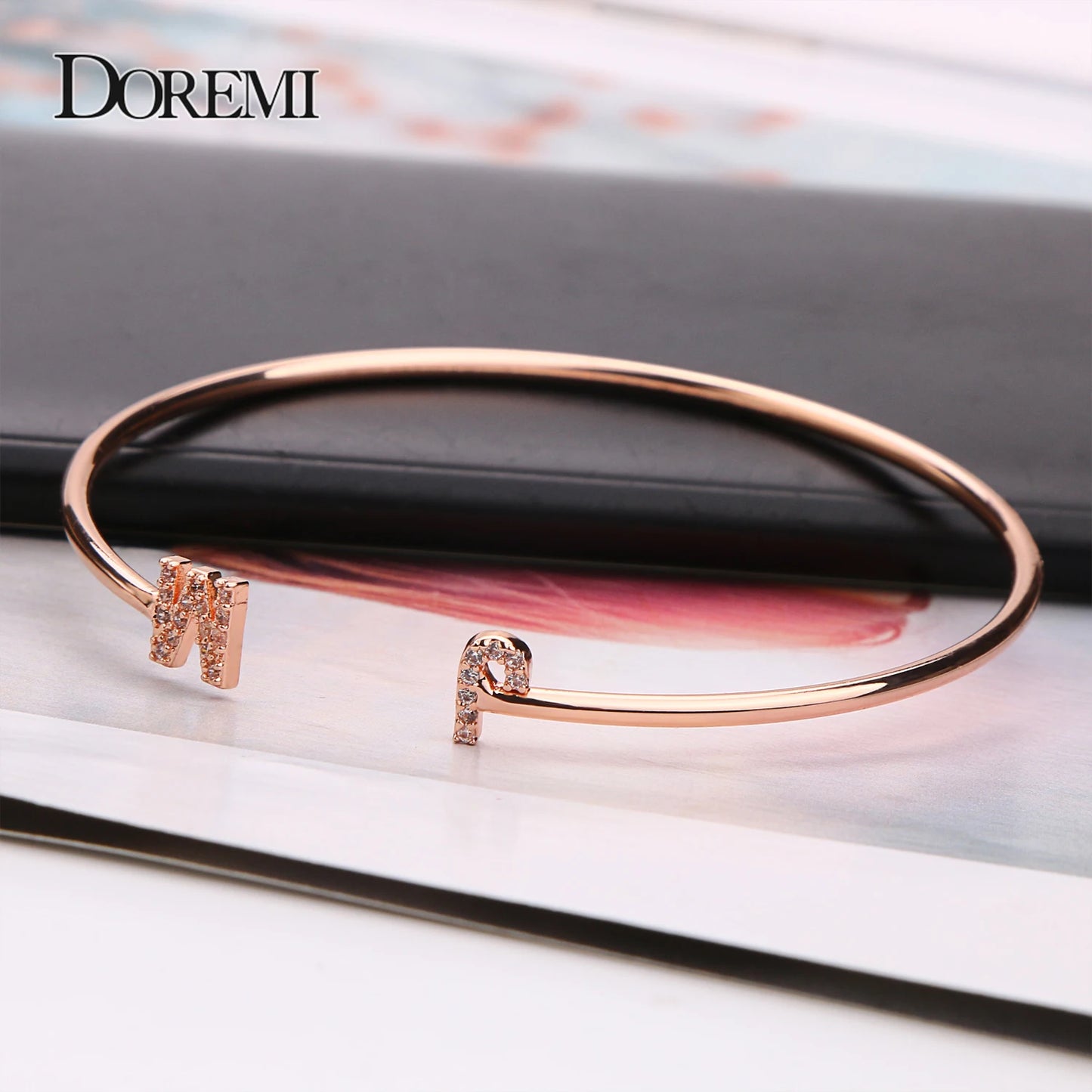 Custom Letter Bracelet Baby bangle Zirconia Pave Setting Initial bracelet Child & Adult size for Unique Cuff Jewelry