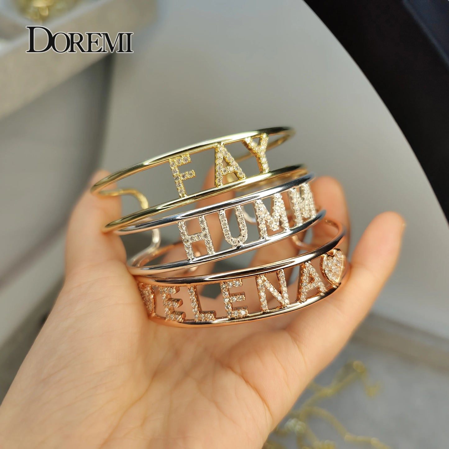 Crystal Hollow Name Bangle with stone Bar Bracelet Custom Name Personalized Bracelets Rhinestone for Actual Pictures