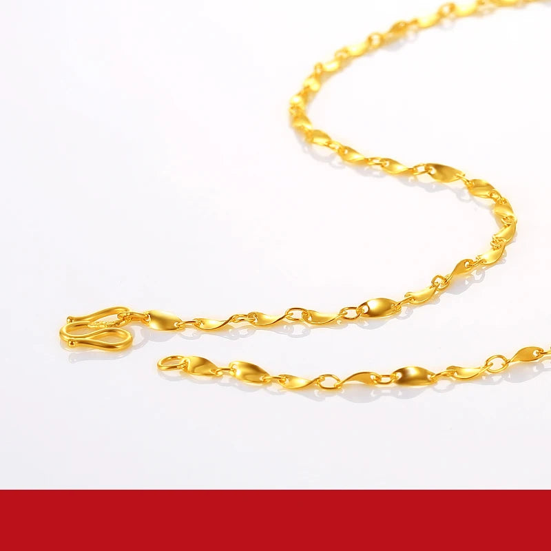 24K Pure Gold Necklace Real AU 999 Solid Gold Chain Smooth Classic Fine Jewelry