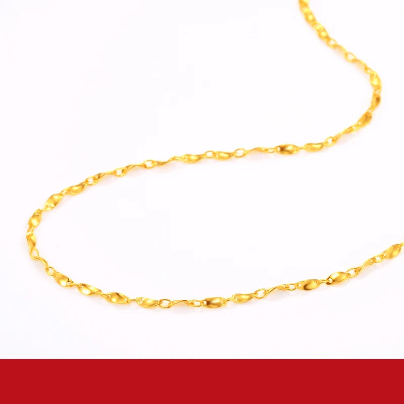 24K Pure Gold Necklace Real AU 999 Solid Gold Chain Smooth Classic Fine Jewelry