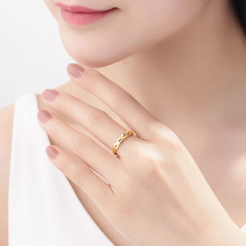 24K Gold Ring Fine Jewelry Real Pure Au999 Female Resizable Twist Ring Trendy