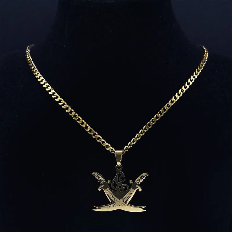 Collier rétro arabe Imam Ali Sword Muslim Islam Knife Chain Colliers Collier en acier inoxydable Hommes / Femmes Couleur or Bijoux N3435S05