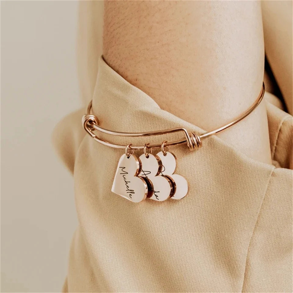 Personalized Bracelet for Women Heart Customized Engraved 1-6Names Adjustable Bangles Stainless Steel for Mama Jewelry Gift St
