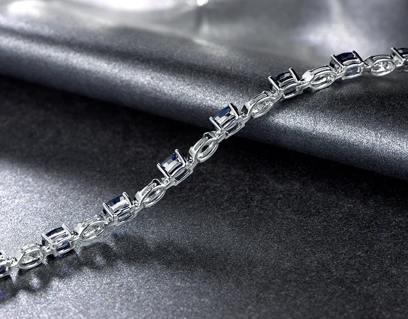 Natural sapphire 18k Pure Gold Female Bracelets Fine Jewelry Gift Girl Thin Trendy Solid 750 Real Bangle Party Good Nice