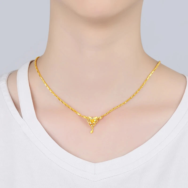 24K Pure Gold Necklace Real AU 999 Solid Gold Chain Beautiful Classic Party Fine Jewelry
