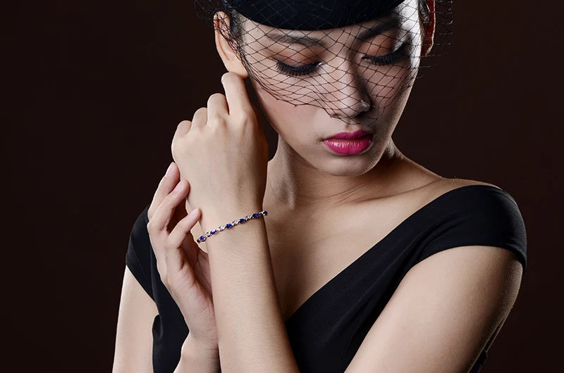 Natural sapphire 18k Pure Gold Female Bracelets Fine Jewelry Gift Girl Thin Trendy Solid 750 Real Bangle Party Good Nice
