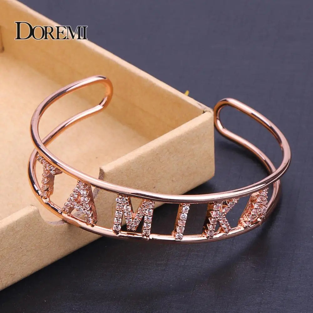 Crystal Hollow Name Bangle with stone Bar Bracelet Custom Name Personalized Bracelets Rhinestone for Actual Pictures