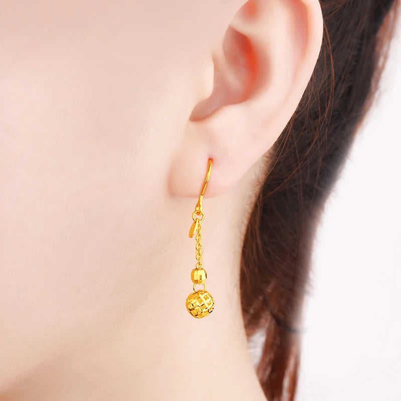 24K Pure Gold Earring Real AU 999 Solid Gold Earrings Good Tassel Upscale Trendy Fine Jewelry