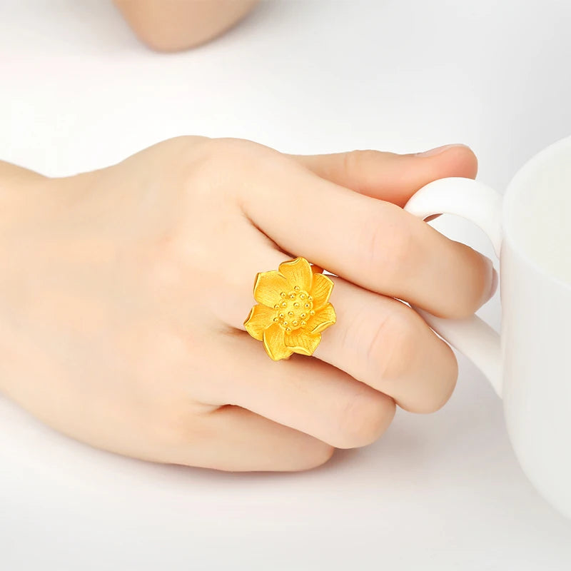 24K Pure Gold Ring Real AU 999 Solid Gold Rings Elegant Shiny Beautiful Upscale Trendy Classic Jewelry
