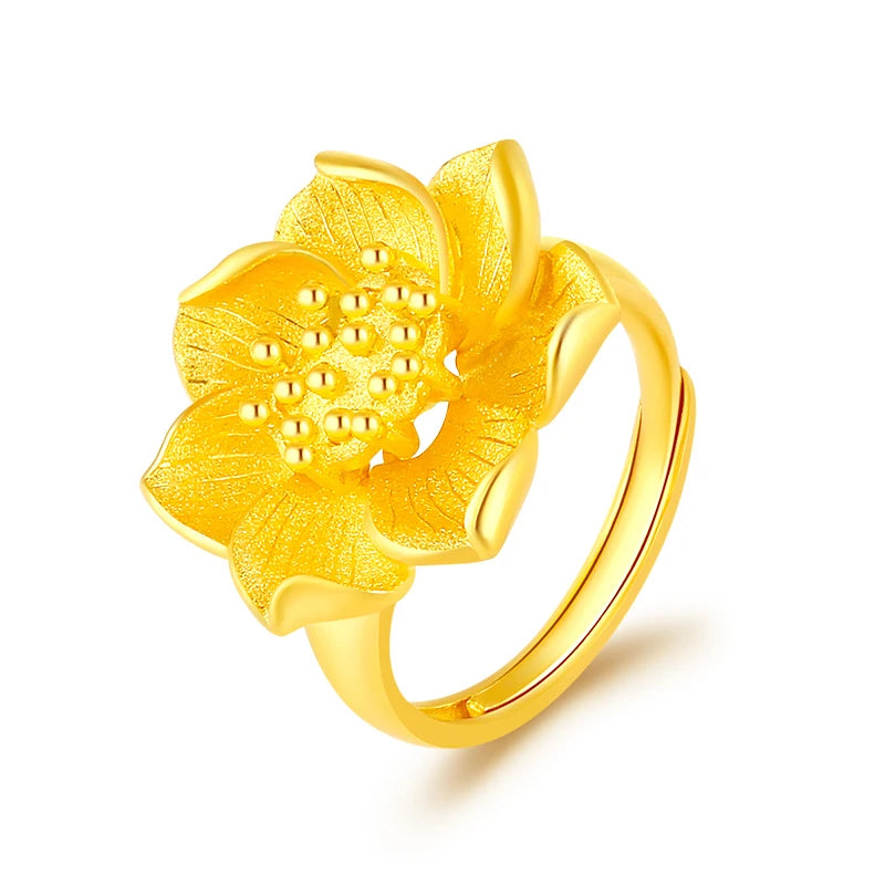 24K Pure Gold Ring Real AU 999 Solid Gold Rings Elegant Shiny Beautiful Upscale Trendy Classic Jewelry