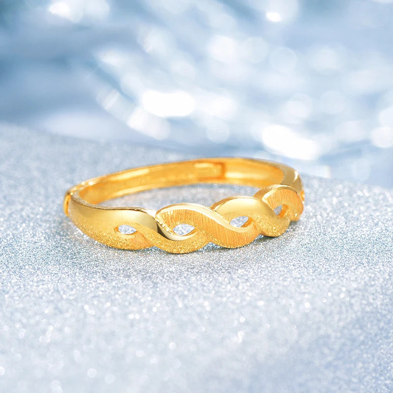 24K Gold Ring Fine Jewelry Real Pure Au999 Female Resizable Twist Ring Trendy
