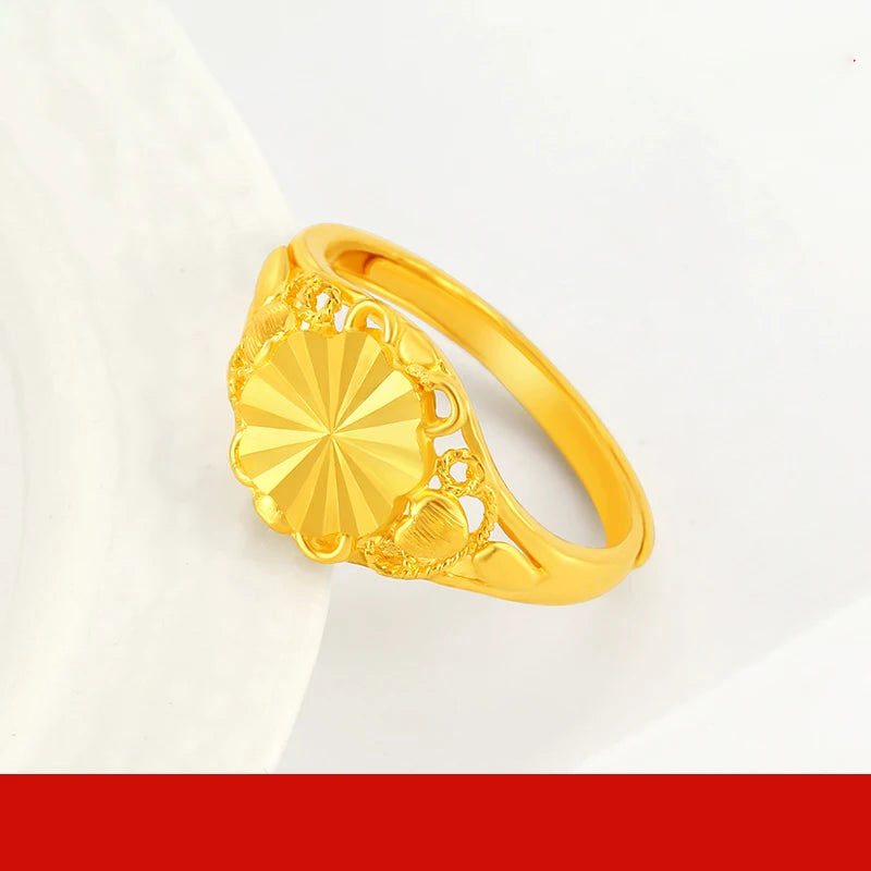 24K Pure Gold Ring Real AU 999 Solid Gold Rings Elegant Shiny Beautiful Upscale Trendy Classic Jewelry