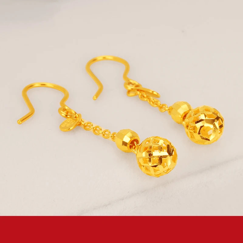 24K Pure Gold Earring Real AU 999 Solid Gold Earrings Good Tassel Upscale Trendy Fine Jewelry