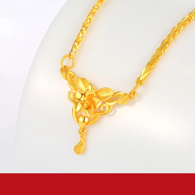 24K Pure Gold Necklace Real AU 999 Solid Gold Chain Beautiful Classic Party Fine Jewelry