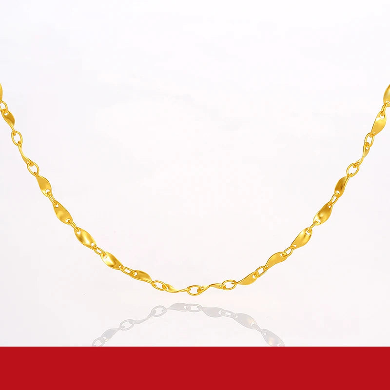 24K Pure Gold Necklace Real AU 999 Solid Gold Chain Smooth Classic Fine Jewelry