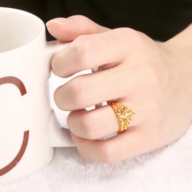 24K Pure Gold Ring Real AU 999 Solid Gold Rings Trendy Beautiful Crown Nice Upscale Classic Fine Jewelry