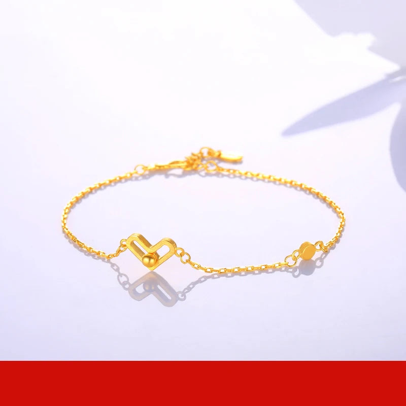 24K Pure Gold Bracelet Real 999 Solid Gold Bangle Heart Beautiful Romantic Trendy Classic Jewelry