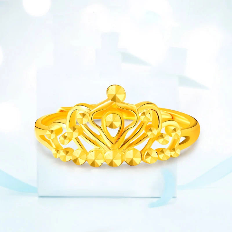 24K Pure Gold Ring Real AU 999 Solid Gold Rings Trendy Beautiful Crown Nice Upscale Classic Fine Jewelry