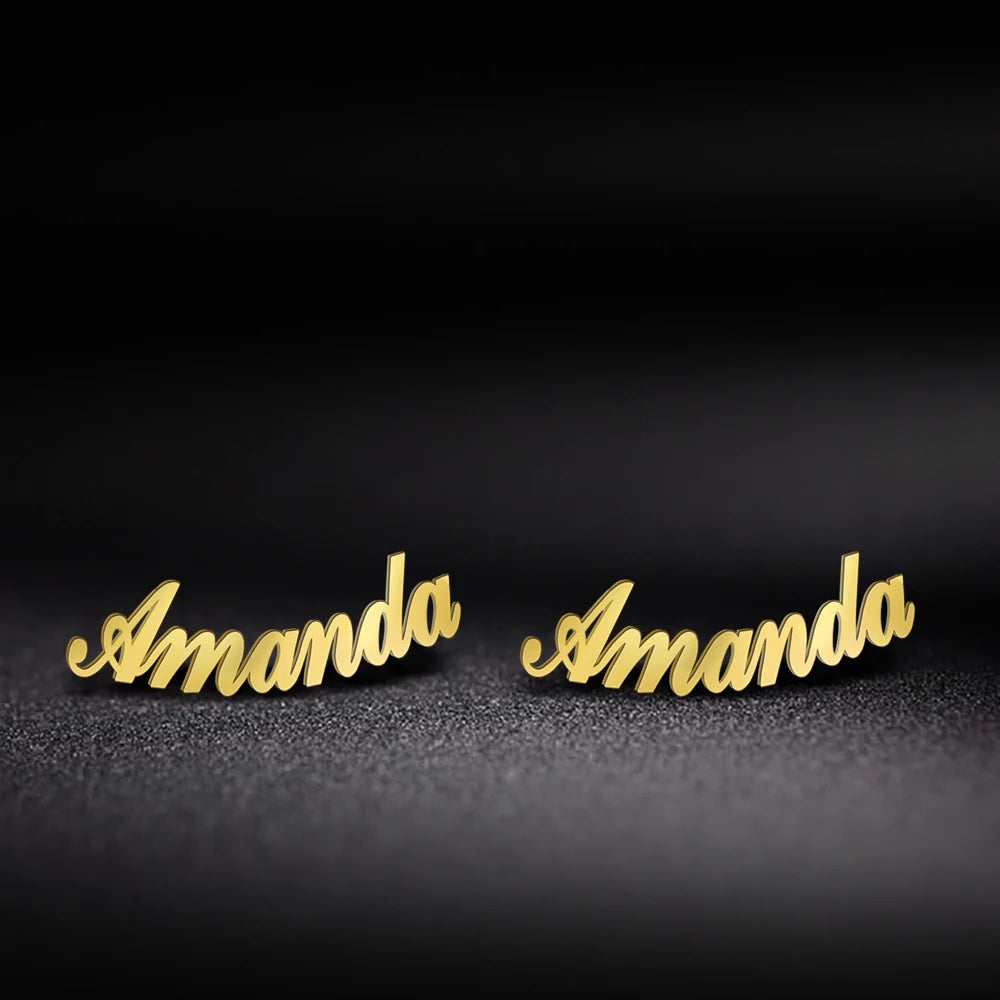 Fashion Custom Name Earrings Personalized Stainless Steel Initial Letter Nameplate Jewelry For Women Stud Earrings Gifts