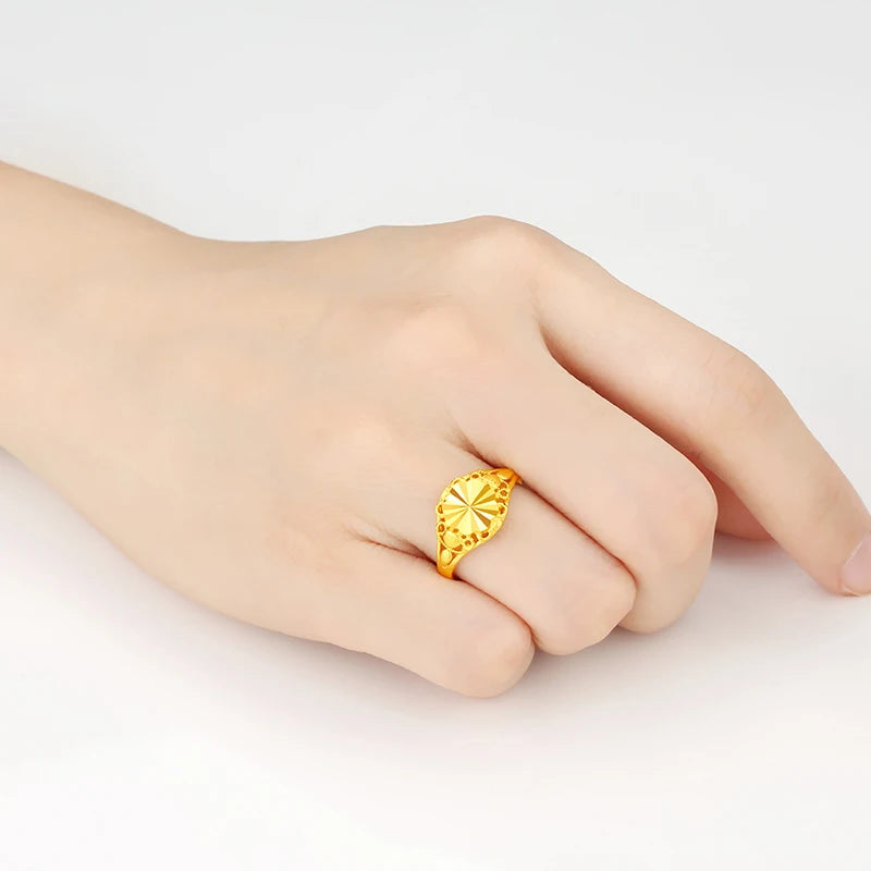 24K Pure Gold Ring Real AU 999 Solid Gold Rings Elegant Shiny Beautiful Upscale Trendy Classic Jewelry