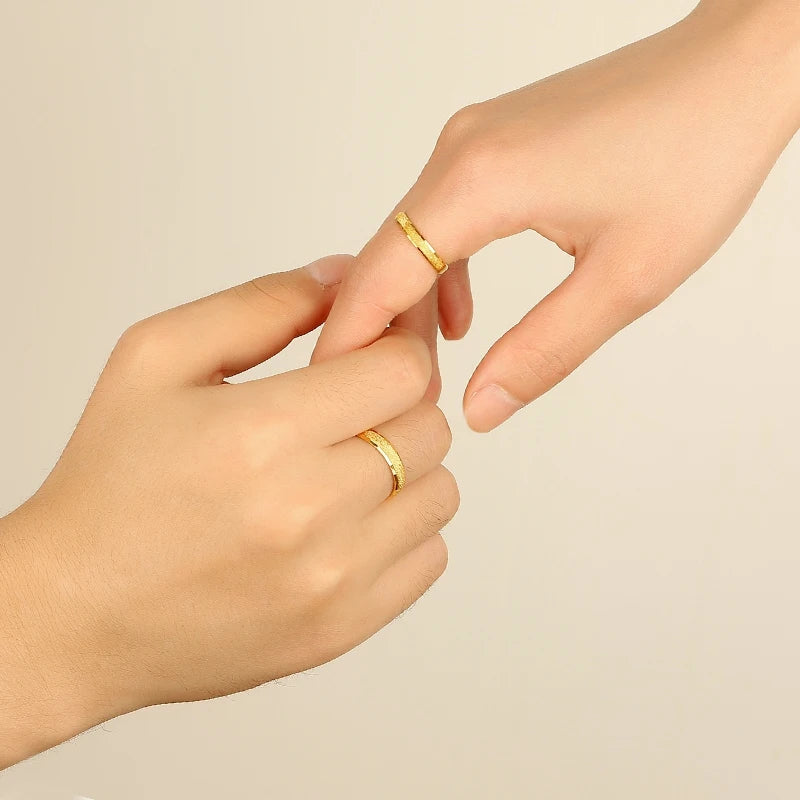 24K Pure Gold Ring Real AU 999 Solid Gold Rings Nice Simple Frosted Upscale Trendy Classic Fine Jewelry