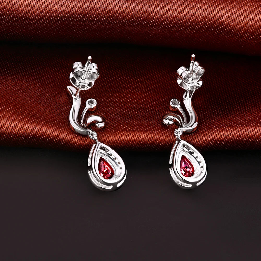 18KT White Gold 4x6mm Pear Cut 0.86ct Ruby & 0.29ct Diamond Engagement Earrings