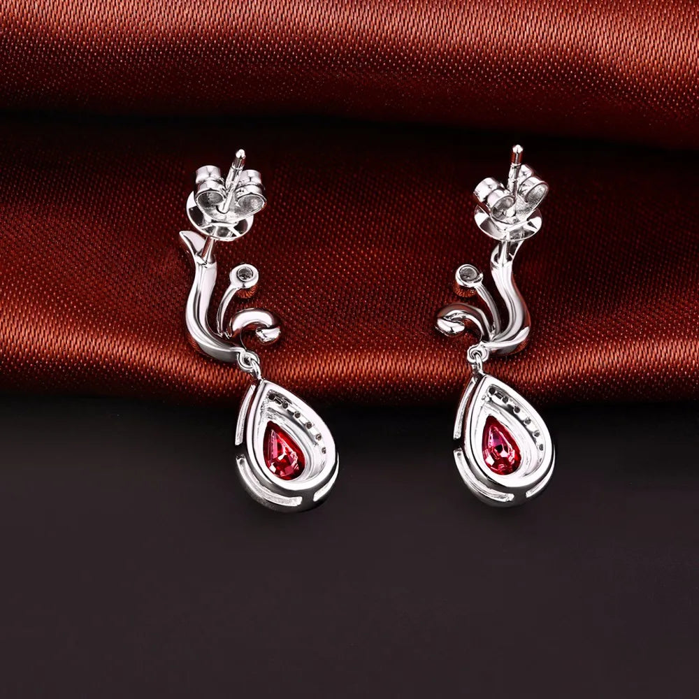 18KT White Gold 4x6mm Pear Cut 0.86ct Ruby & 0.29ct Diamond Engagement Earrings