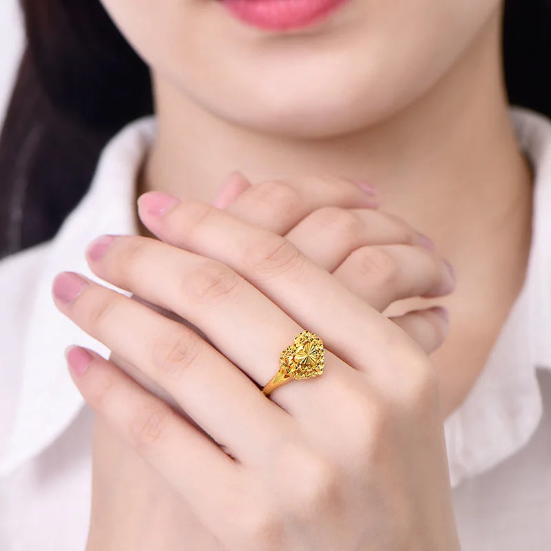 24K Pure Gold Ring Real AU 999 Solid Gold Rings Elegant Charming Upscale Trendy Classic Party Fine Jewelry