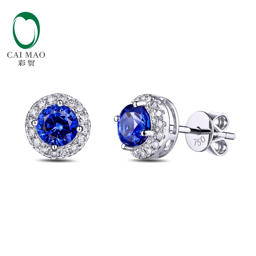 Jewelry 1.00ct Natural Sapphires 0.16ct Diamond 18kt Gold Earrings Stud Earring