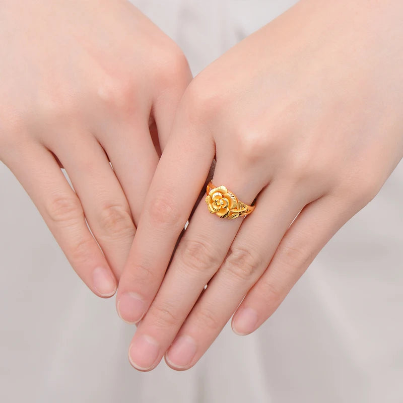 24K Pure Gold Ring Real AU 999 Solid Gold Nice Elegant Charming Rose Upscale Trendy Classic Fine Jewelry