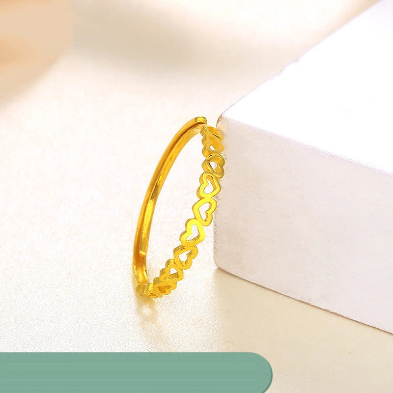 24K Pure Gold Ring Real AU 999 Solid Gold Rings Shiny Heart Beautiful Upscale Trendy Classic Jewelry