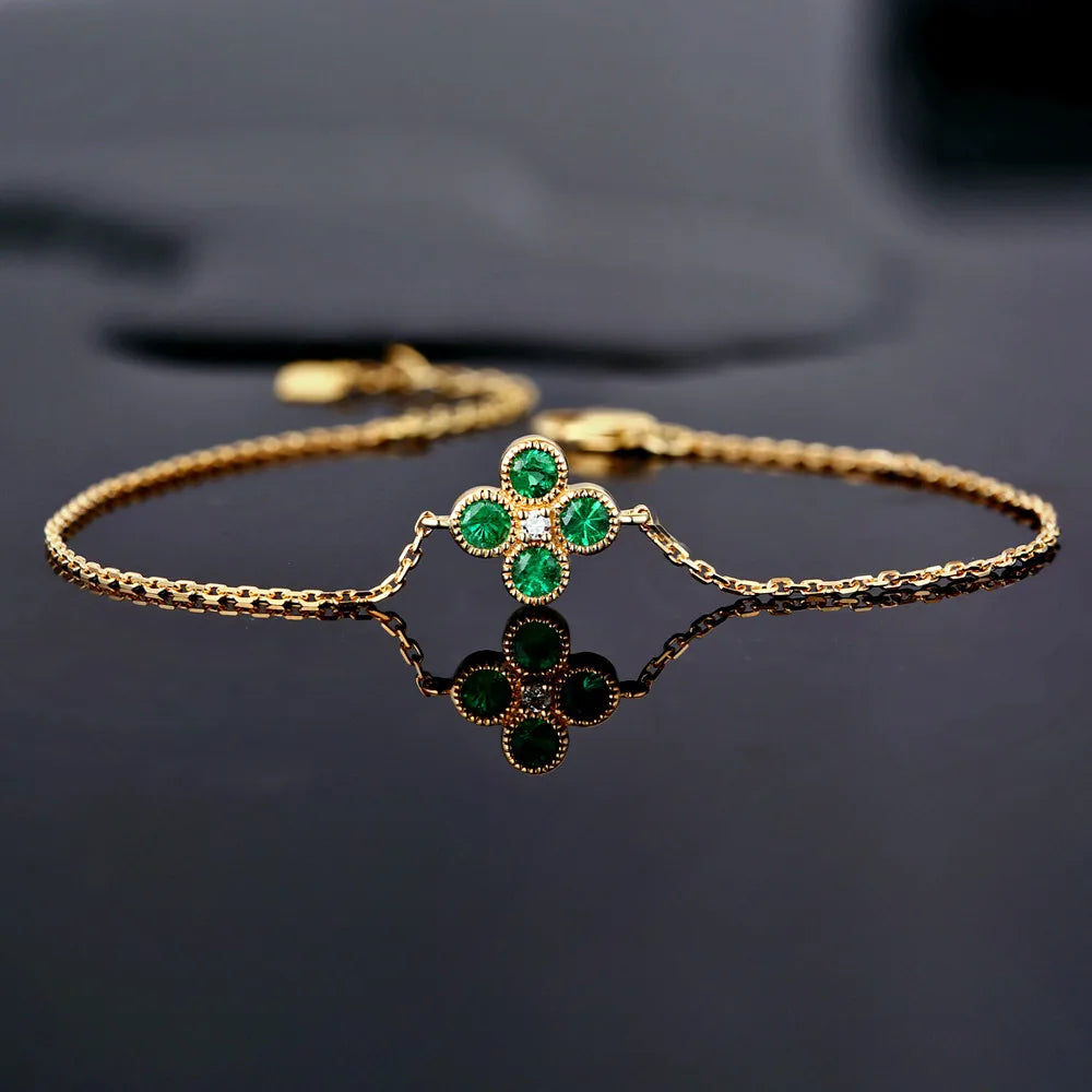 Jewelry 0.53ct Natural Emerald & Diamond 18k Yellow Gold Engagement Chain Bracelet