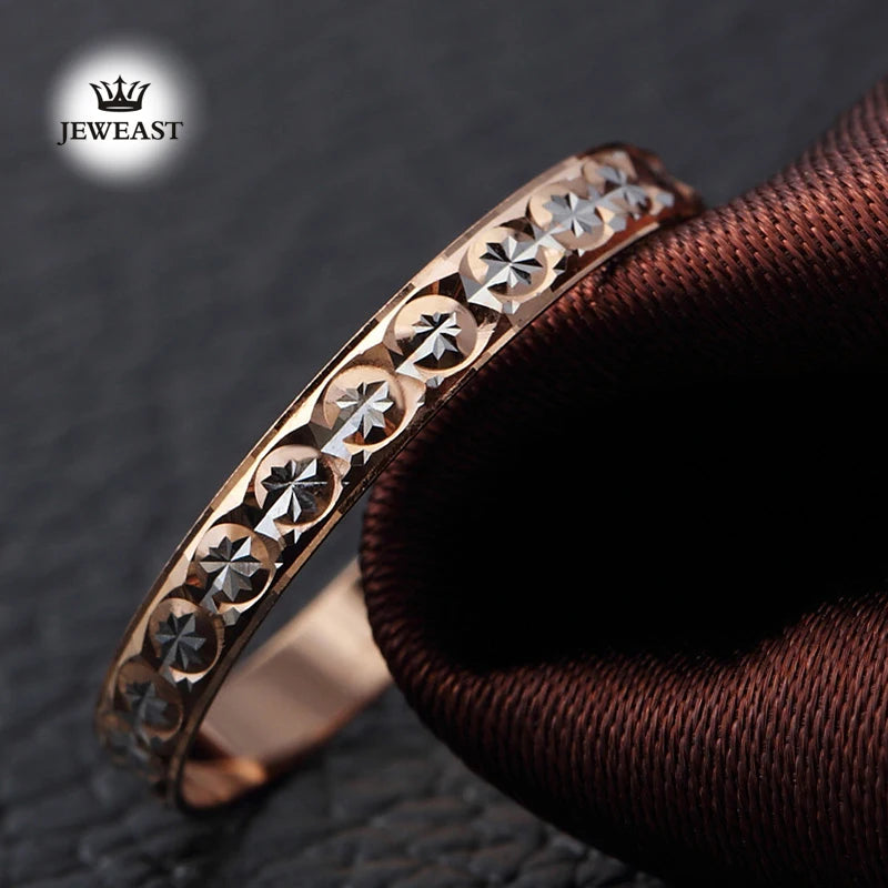 18k Pure Gold Ring Women Rose Engagement Wedding Bands Jewelry Carved Design Real Solid 750