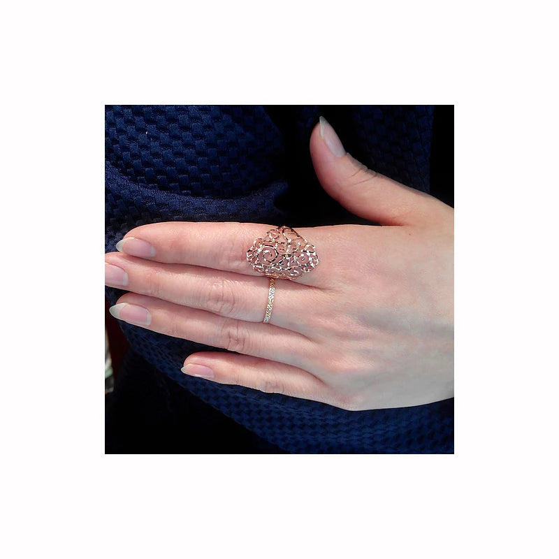 18k Rose Gold Ring 2023 New Women Fine Jewelry Hollowed-out Light Luxury Style Gift Female Ring