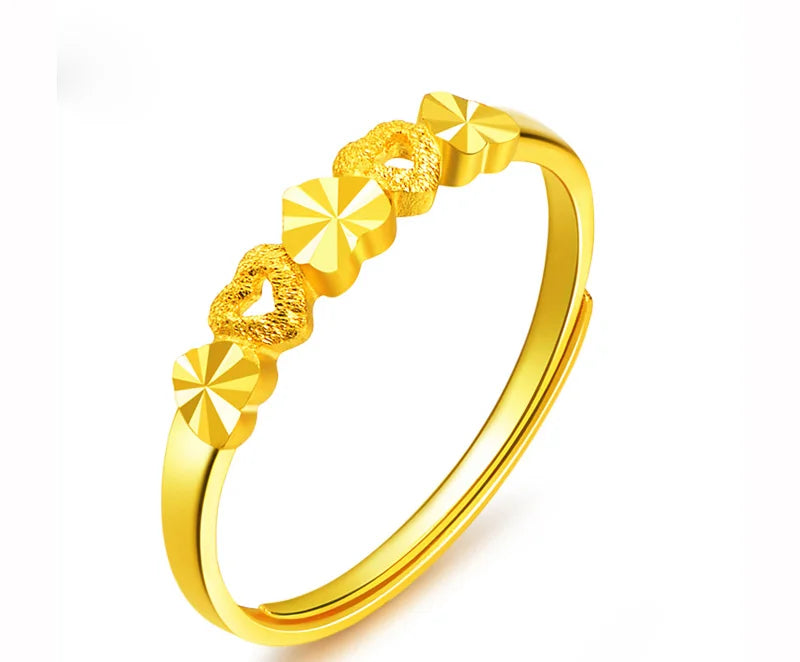 24k Gold Ring Female Heart Simple Exquisite Women Gift Party Trendy Fine Jewelry Wedding Rings Bands 2023 Engagement Classic