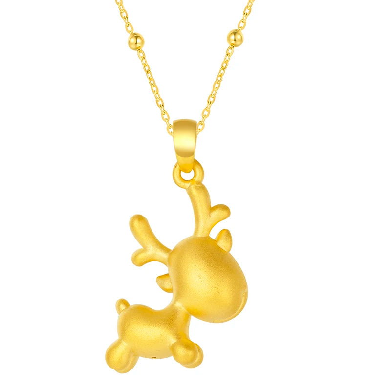 24K Yellow Gold Pendant High Quality 3D 999 Yellow Gold Fawn Necklace Pendant