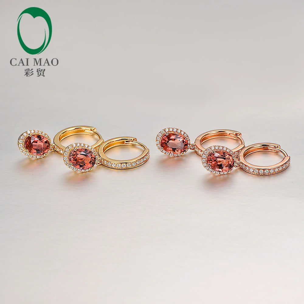 2.16ct Natural Tourmaline with H SI pave Set Diamond 18k Rose / Yellow Gold Dangle Earrings