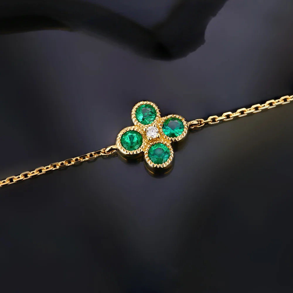 Jewelry 0.53ct Natural Emerald & Diamond 18k Yellow Gold Engagement Chain Bracelet