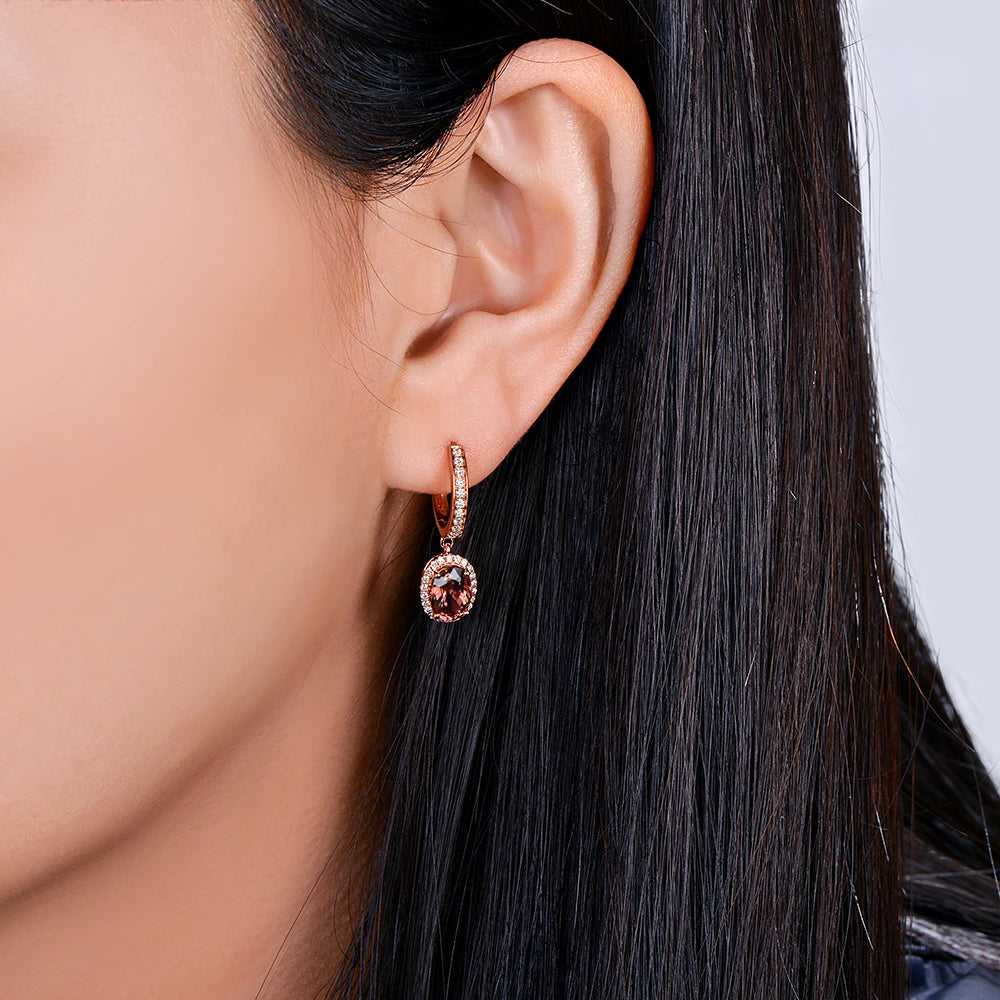 2.16ct Natural Tourmaline with H SI pave Set Diamond 18k Rose / Yellow Gold Dangle Earrings