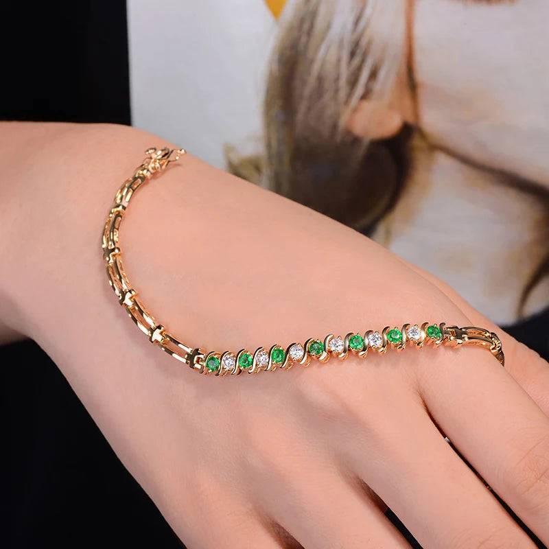1.33ctw Natural Emeralds and Diamond 18kt Yellow Gold Gemstone Bracelet for Anniversary Fine Jewellery